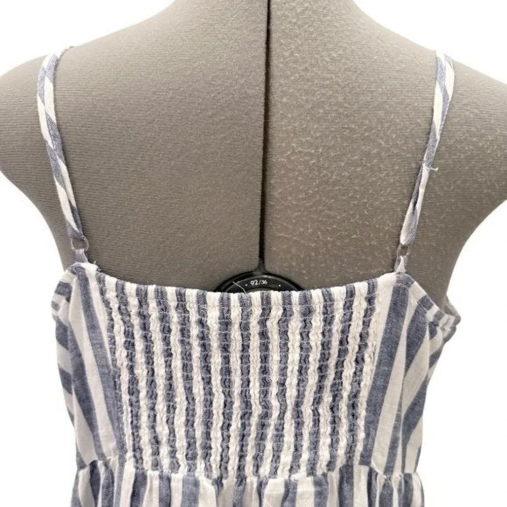 Beach Lunch Lounge Lana Striped Maxi Linen Dress Tiered Smocked Bodice XL - Picture 6 of 9